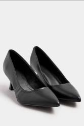 Black Faux Leather Point Court Shoes In Extra Wide EEE Fit | Yours Clothing 3