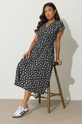 PixieGirl Petite Black Ditsy Floral Wrap Tie Maxi Dress | PixieGirl 2