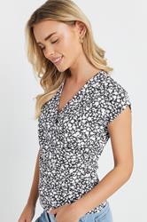 M&Co Petite Navy Blue Floral Print Wrap Top | M&Co 5