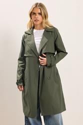 PixieGirl Petite Women's Khaki Green Trench Coat | PixieGirl 1