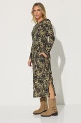 PixieGirl Petite Women's Khaki Green Abstract Animal Long Sleeve T-Shirt Dress | PixieGirl 2