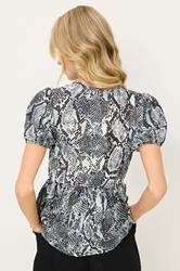 PixieGirl Petite Women's Grey Snake Print Tie Bow Top | PixieGirl 3