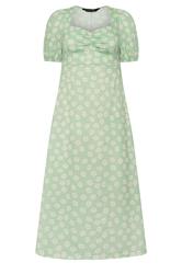 PixieGirl Petite Sage Green Floral Ruched Midi Dress