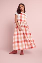 PixieGirl Petite Women's Pink Check Cotton Midi Dress | PixieGirl 3