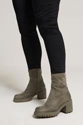 Mocha Brown Faux Suede Stretch Sock Boots In Extra Wide EEE Fit | Yours Clothing 1