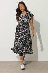 PixieGirl Petite Black Ditsy Floral Wrap Tie Maxi Dress | PixieGirl 1