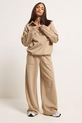 PixieGirl Petite Women's Natural Brown Pocket Patch Wide Leg Joggers | PixieGirl 1