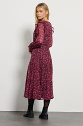 M&Co Petite Black & Berry Floral Chiffon Midi Dress | M&Co 4