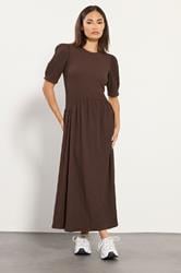 PixieGirl Petite Womens Chocolate Brown Textured Midi Dress | PixieGirl 2