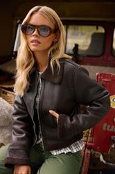 PixieGirl Petite Women's Chocolate Brown Aviator Jacket | PixieGirl 1
