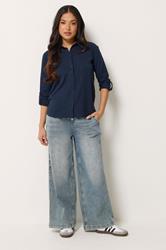 PixieGirl Petite Women's Navy Blue Button Cotton Shirt | PixieGirl 1