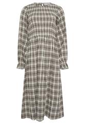 PixieGirl Petite Women's Brown Check Shirred Long Sleeve Midi Dress | PixieGirl 5