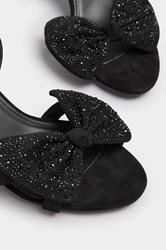 Black Diamante Bow Block Heel Sandals In Extra Wide EEE Fit | Yours Clothing 5