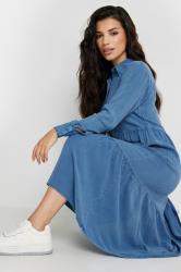 PixieGirl Petite Women Blue Acid Wash Tiered Smock Dress | PixieGirl 4