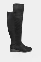 Black Faux Suede Stretch Over The Knee Boots In Wide E Fit & Extra Wide EEE Fit | Yours Clothing  3