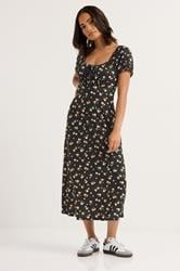 PixieGirl Petite Women's Black Ditsy Tie Midaxi Dress | PixieGirl 2