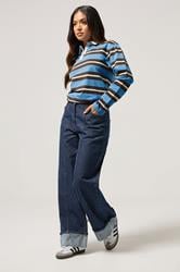 PixieGirl Petite Women's Dark Blue Seam Front Turn Up Denim Jeans | PixieGirl 1