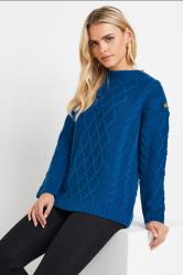 PixieGirl Petite Women's Royal Blue Cable Knit Button Jumper | PixieGirl 1