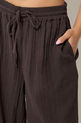 PixieGirl Petite Women's Chocolate Brown Cheesecloth Cotton Balloon Trousers | PixieGirl 5