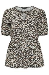 PixieGirl Petite Women's Black Leopard Print Tie Front Smock Top | PixieGirl 5