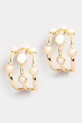 Gold Tone Triple Stone Hoop Earrings | Yours Clothing 2