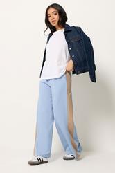 PixieGirl Petite Women's Light Blue Side Stripe Scuba Wide Leg Trousers | PixieGirl 3