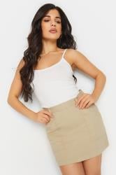PixieGirl Petite Women's Beige Brown Utility Mini Skirt | PixieGirl 1