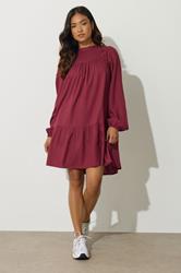 PixieGirl Petite Women's Dark Red Button Smock Midi Dress | PixieGirl 2
