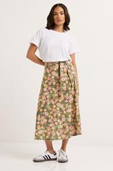 PixieGirl Petite Women's Green Floral Belt Tie Midi Skirt | PixieGirl 1