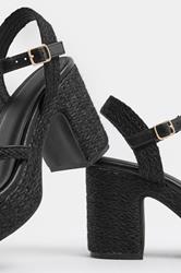 Black Rope Heel Sandals In Wide E Fit | Yours Clothing 5