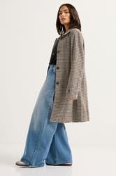 PixieGirl Petite Women's Beige Brown Check Midi Coat | PixieGirl 5