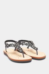 Black Shimmer Diamante Flower Sandals In Wide E Fit & Extra Wide Fit | Yours Clothing 2