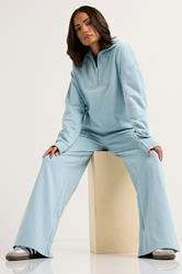 PixieGirl Petite Women's Light Blue Pocket Patch Wide Leg Joggers | PixieGirl 1