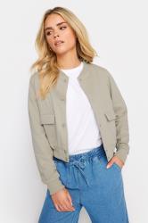 PixieGirl Petite Womens Stone Brown Jersey Bomber Jacket | PixieGirl 2