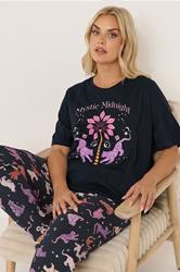 Yours Plus Size Navy Blue 'Mystic Midnight' Cuffed Pyjama Set | Yours Clothing 2