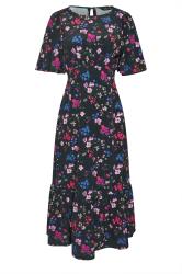 M&Co Petite Black Floral Print Flutter Sleeve Dress | M&Co 5