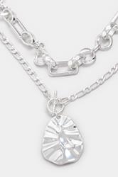 2 PACK Silver Tone Layer Chain Pendant Necklace Set | Yours Clothing 3