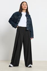 PixieGirl Petite Women's Black Wrap Pleated Wide Leg Trousers | PixieGirl  1