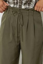 PixieGirl Petite Womens Green Tie Wide Leg Trousers | PixieGirl 4