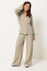 PixieGirl Petite Women's Set Sage Green Ribbed Top & Wide Leg Trousers | PixieGirl 1