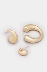 3 PACK Gold Tone Teardrop Hoop Earring Set | Yours Clothing 4