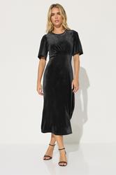 PixieGirl Petite Women's Black Velour Empire Midi Dress | PixieGirl 1