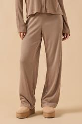 PixieGirl Petite Women's Camel Brown Ribbed Wide Leg Trousers | PixieGirl 3