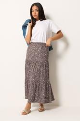 M&Co Petite Brown Floral Tiered Maxi Skirt | M&Co 1