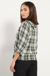 PixieGirl Petite Women's Green Check Collar Smock Top | PixieGirl 4