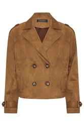 PixieGirl Petite Women's Brown Faux Suede Cropped Trench Coat | PixieGirl 6