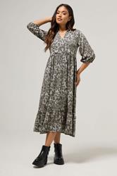 PixieGirl Petite Women's Grey Animal Print Collar Midaxi Dress | PixieGirl 1