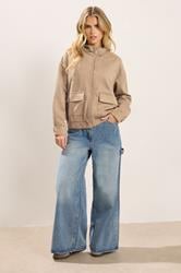 PixieGirl Petite Women's Natural Brown Faux Suede Bomber Jacket | PixieGirl 3