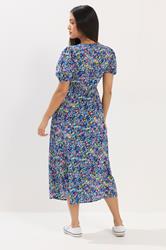 M&Co Petite Blue Ditsy Floral Puff Sleeve Dress | M&Co 2