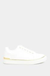 Plus Size White & Gold Hardware Trainers In Extra Wide Fit | Yours Clothing 3